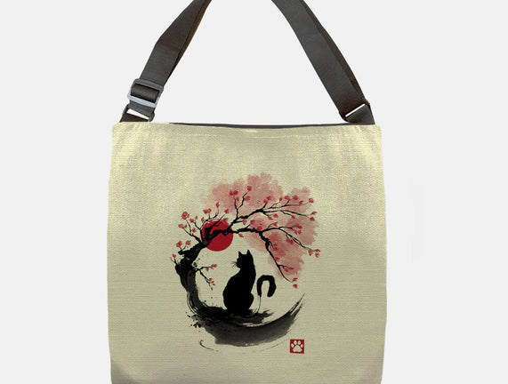 Sakura Cat Sumi-e