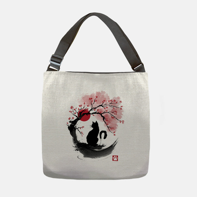 Sakura Cat Sumi-e-none adjustable tote bag-DrMonekers
