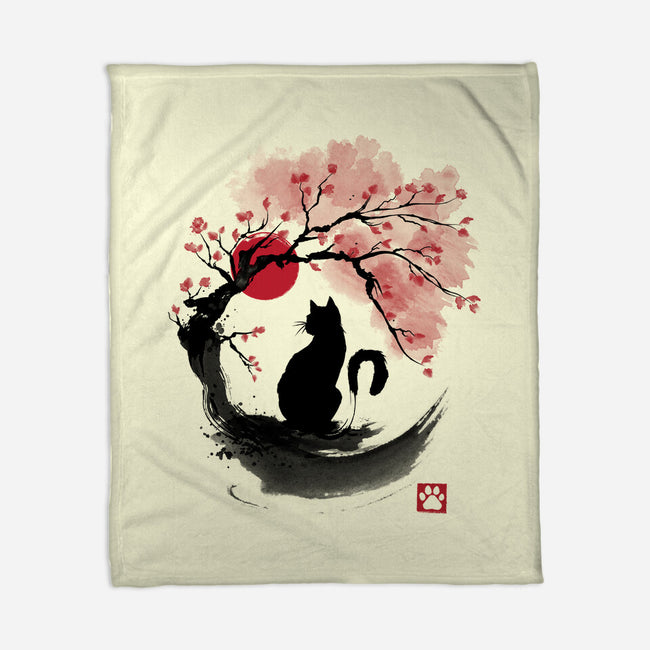 Sakura Cat Sumi-e-none fleece blanket-DrMonekers