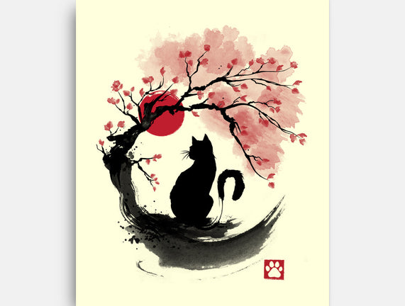 Sakura Cat Sumi-e