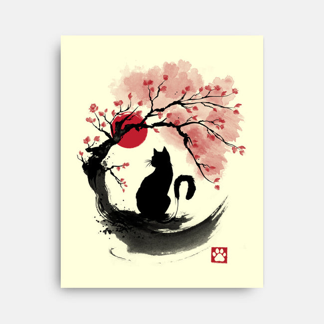 Sakura Cat Sumi-e-none stretched canvas-DrMonekers