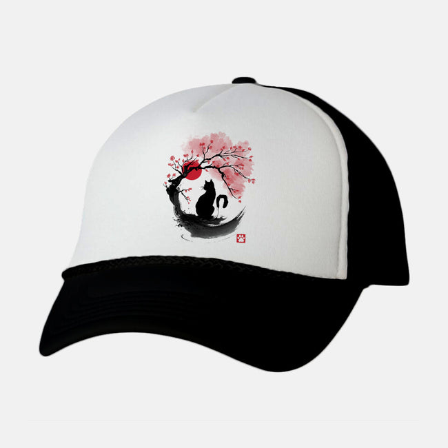 Sakura Cat Sumi-e-unisex trucker hat-DrMonekers