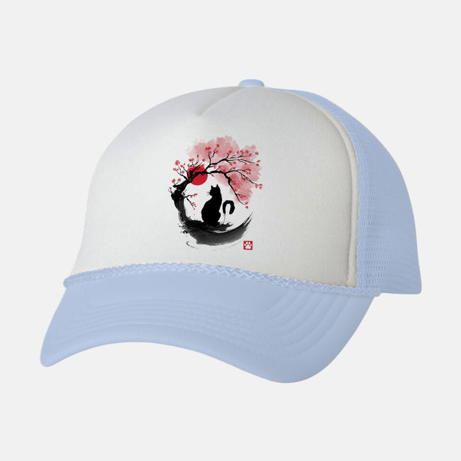 Sakura Cat Sumi-e-unisex trucker hat-DrMonekers