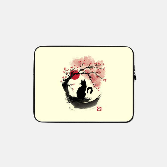 Sakura Cat Sumi-e-none zippered laptop sleeve-DrMonekers