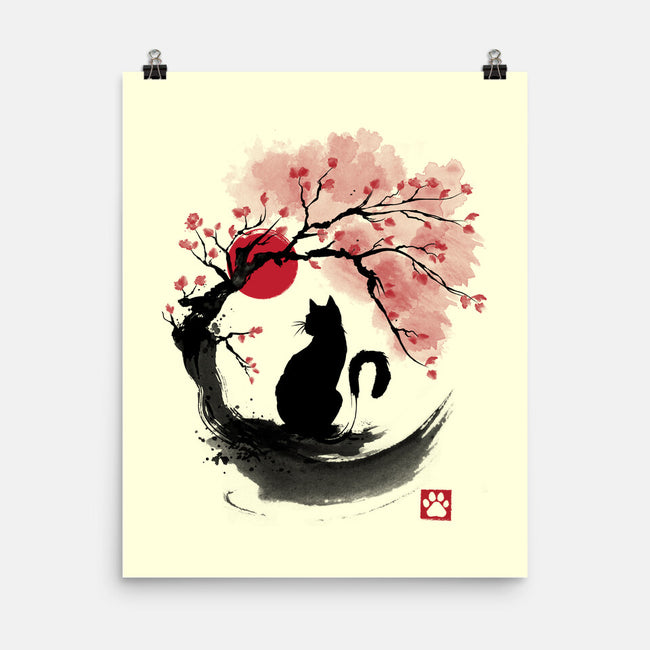 Sakura Cat Sumi-e-none matte poster-DrMonekers