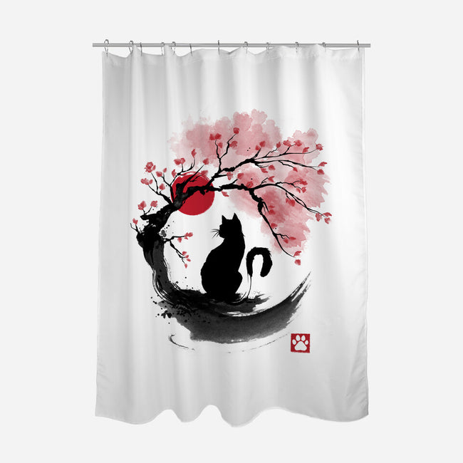 Sakura Cat Sumi-e-none polyester shower curtain-DrMonekers