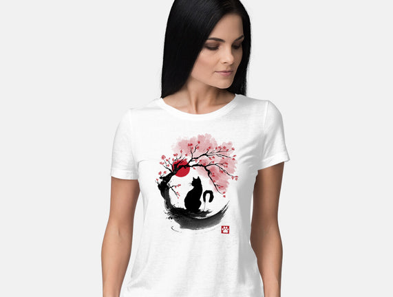 Sakura Cat Sumi-e