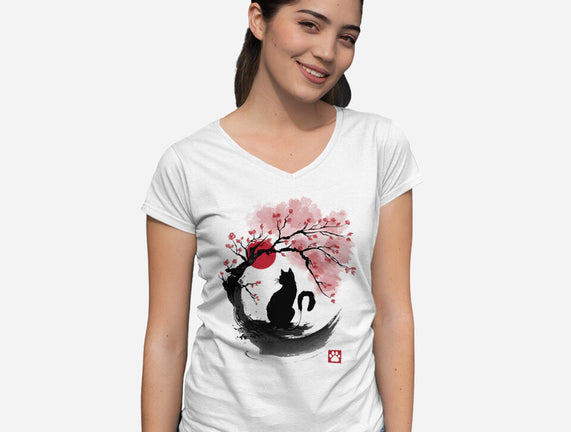 Sakura Cat Sumi-e