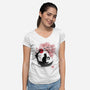 Sakura Cat Sumi-e-womens v-neck tee-DrMonekers