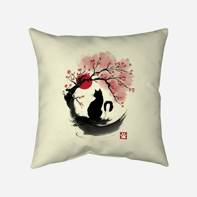 Sakura Cat Sumi-e-none removable cover w insert throw pillow-DrMonekers