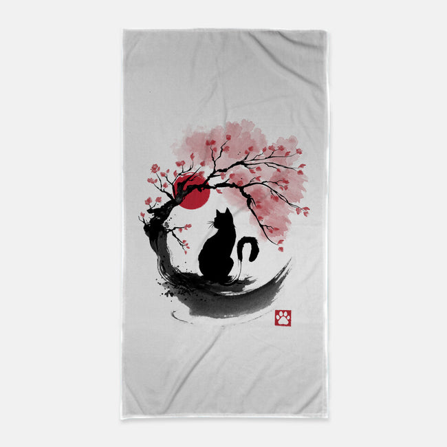 Sakura Cat Sumi-e-none beach towel-DrMonekers