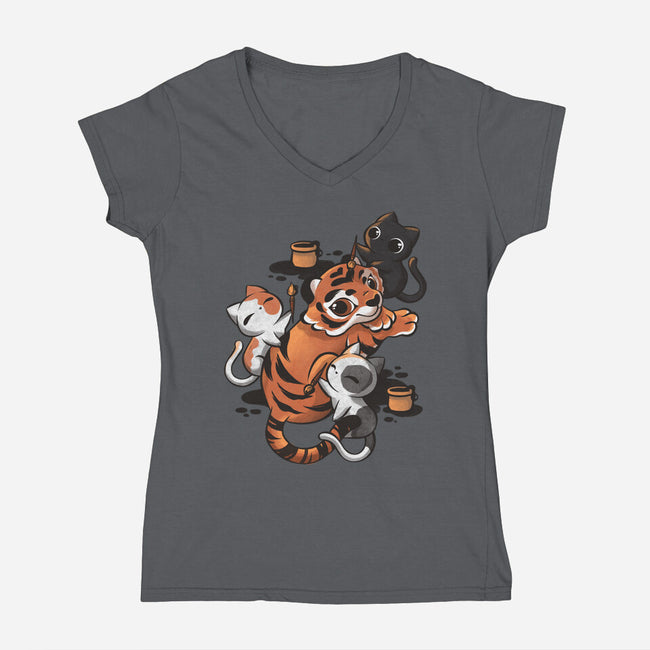 Tiger Tattoo-womens v-neck tee-ricolaa