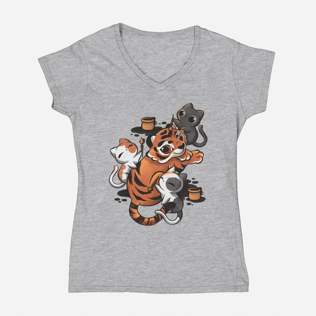 Tiger Tattoo-womens v-neck tee-ricolaa