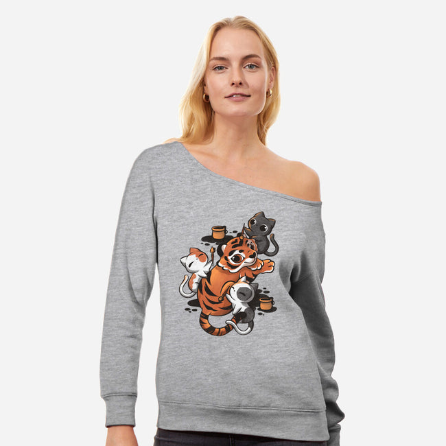 Tiger Tattoo-womens off shoulder sweatshirt-ricolaa