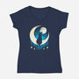 Black Moon Cat-womens v-neck tee-Vallina84