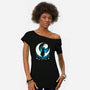 Black Moon Cat-womens off shoulder tee-Vallina84