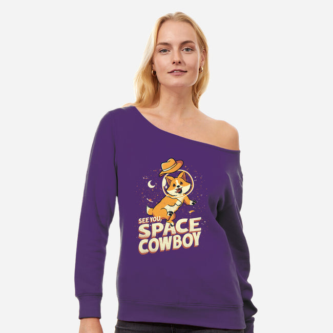 Corgi Space Cowboy-womens off shoulder sweatshirt-tobefonseca