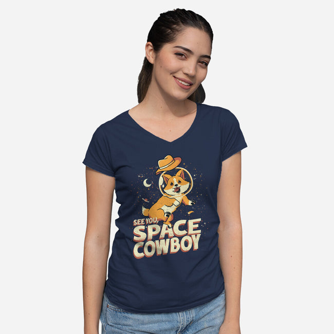 Corgi Space Cowboy-womens v-neck tee-tobefonseca