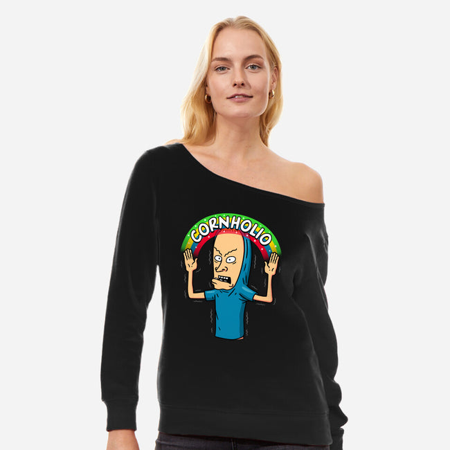 Cornholio!-womens off shoulder sweatshirt-Raffiti
