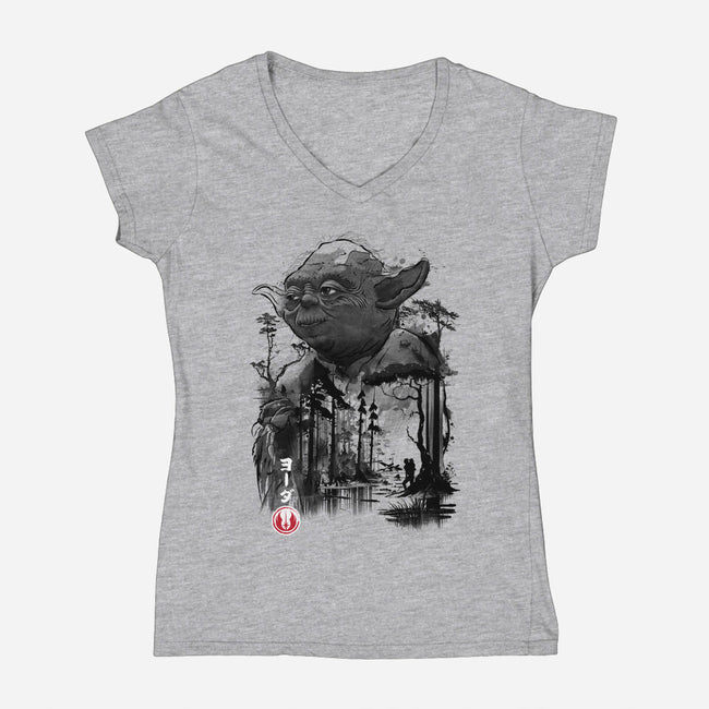 The Master In The Swamp Sumi-e-womens v-neck tee-DrMonekers