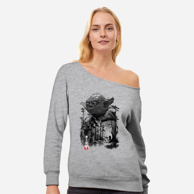 The Master In The Swamp Sumi-e-womens off shoulder sweatshirt-DrMonekers