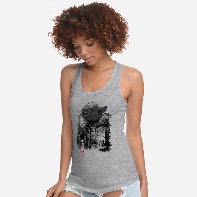 The Master In The Swamp Sumi-e-womens racerback tank-DrMonekers