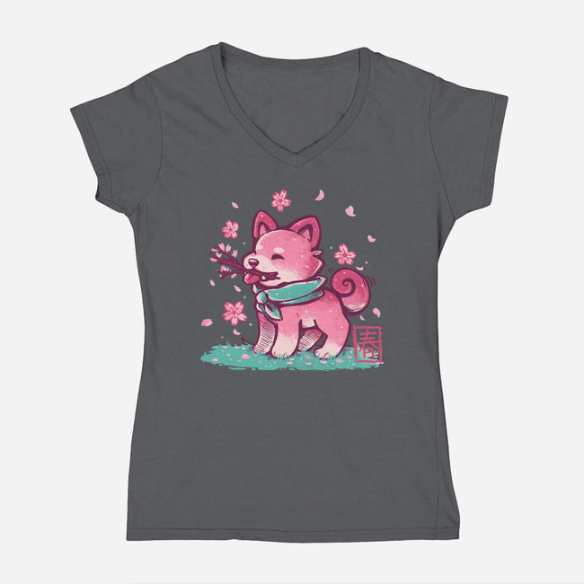 Spring Time Shiba-womens v-neck tee-TechraNova
