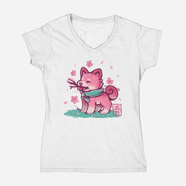 Spring Time Shiba-womens v-neck tee-TechraNova