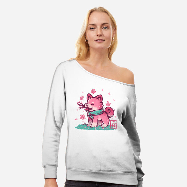 Spring Time Shiba-womens off shoulder sweatshirt-TechraNova
