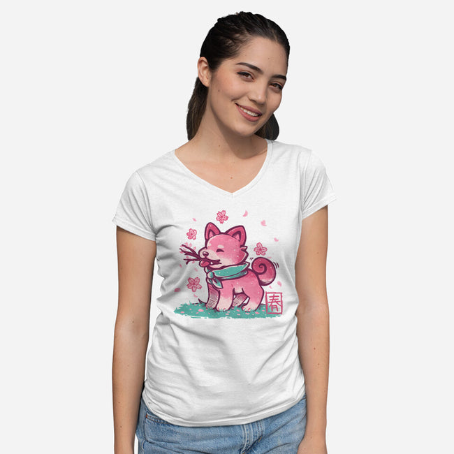 Spring Time Shiba-womens v-neck tee-TechraNova