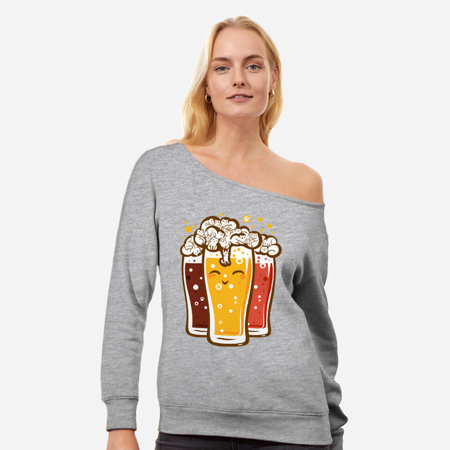 Beers And Cats-womens off shoulder sweatshirt-erion_designs