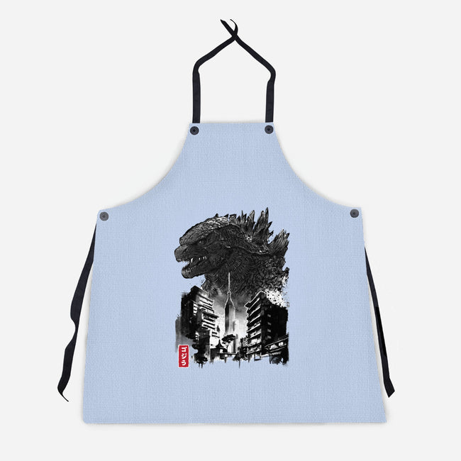 Godzilla Sumi-e-unisex kitchen apron-DrMonekers
