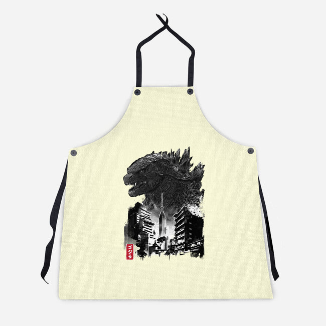 Godzilla Sumi-e-unisex kitchen apron-DrMonekers
