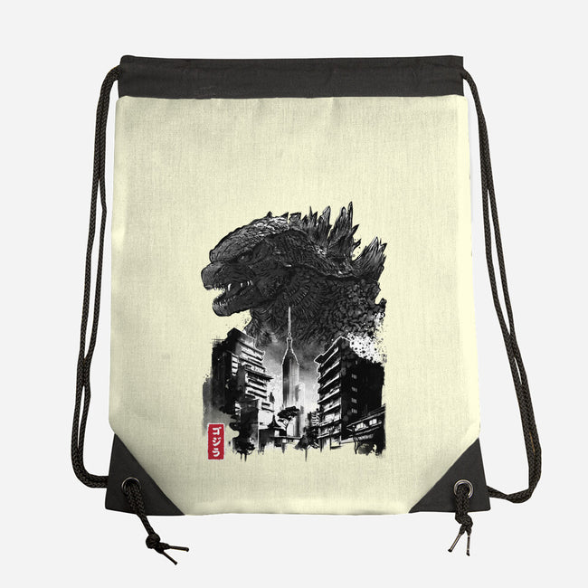 Godzilla Sumi-e-none drawstring bag-DrMonekers