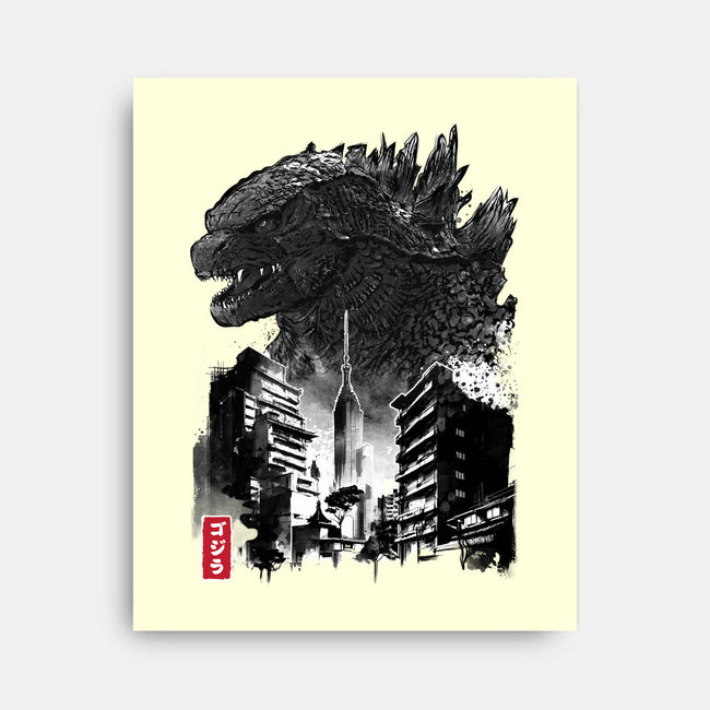 Godzilla Sumi-e-none stretched canvas-DrMonekers