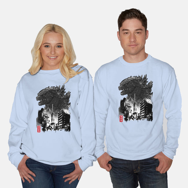 Godzilla Sumi-e-unisex crew neck sweatshirt-DrMonekers