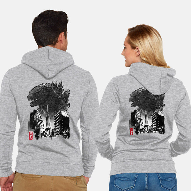 Godzilla Sumi-e-unisex zip-up sweatshirt-DrMonekers