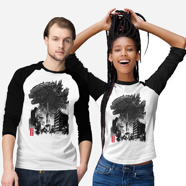 Godzilla Sumi-e-unisex baseball tee-DrMonekers