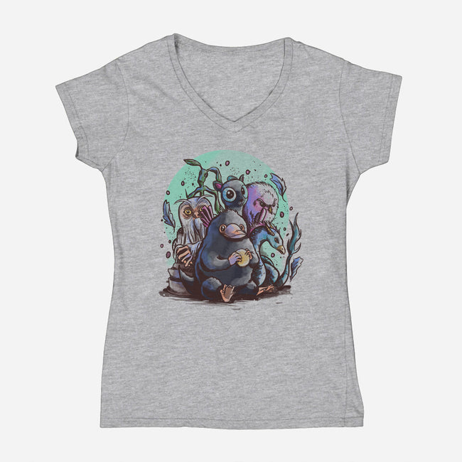 Magical Beasts-womens v-neck tee-fanfabio