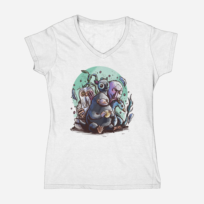 Magical Beasts-womens v-neck tee-fanfabio