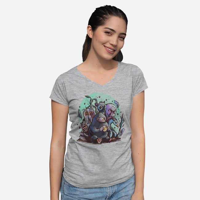 Magical Beasts-womens v-neck tee-fanfabio