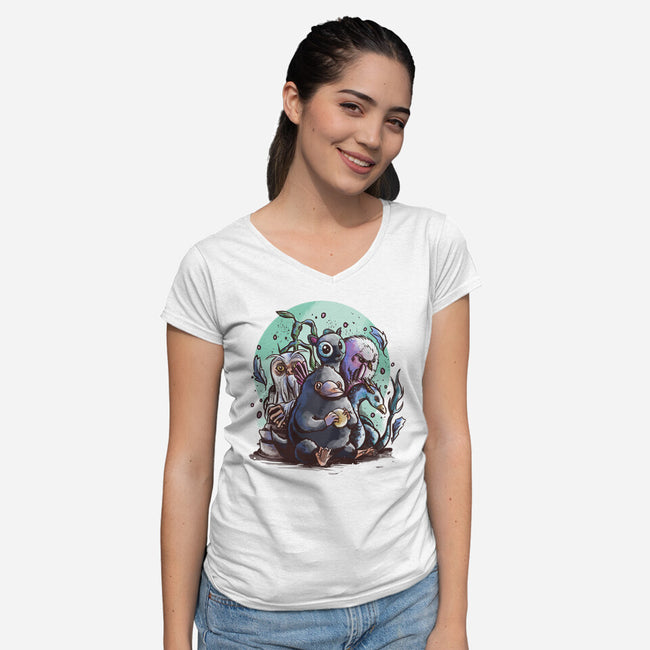 Magical Beasts-womens v-neck tee-fanfabio