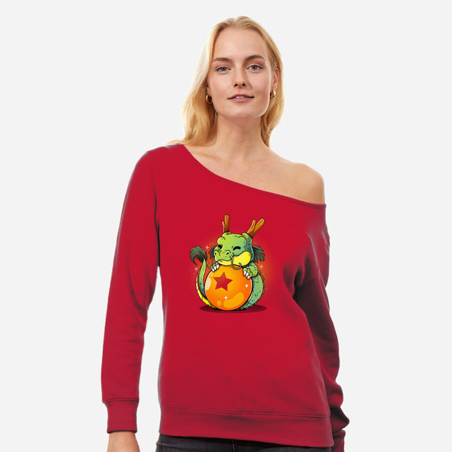 The Wish Dragon-womens off shoulder sweatshirt-Vallina84