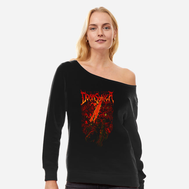 Doomslayer-womens off shoulder sweatshirt-demonigote
