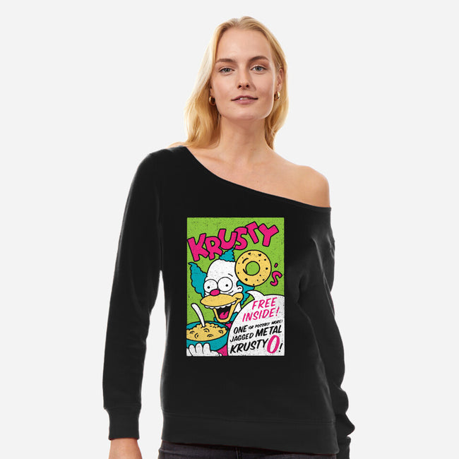 Krusty O's-womens off shoulder sweatshirt-dalethesk8er