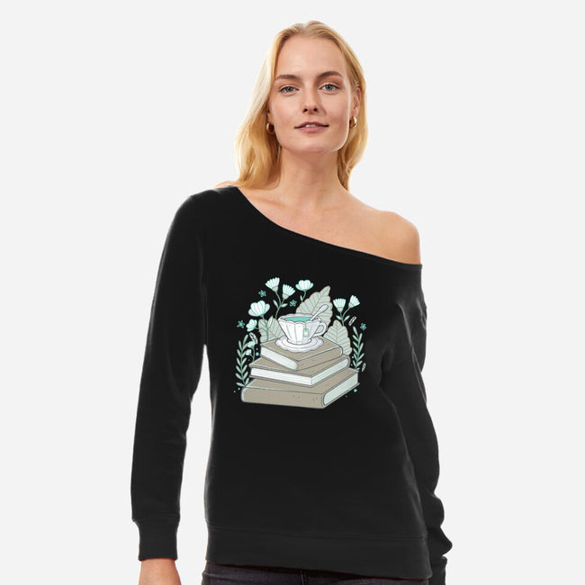 Books And Tea-womens off shoulder sweatshirt-xMorfina
