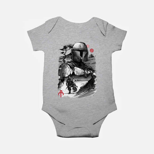 Bounty Hunter In The Desert Sumi-e-baby basic onesie-DrMonekers