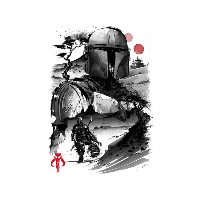 Bounty Hunter In The Desert Sumi-e-womens v-neck tee-DrMonekers