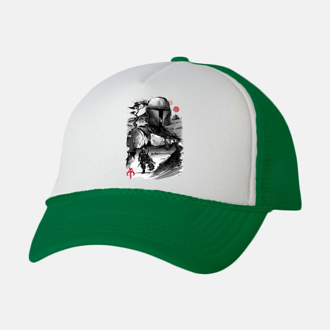 Bounty Hunter In The Desert Sumi-e-unisex trucker hat-DrMonekers