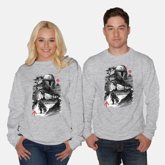 Bounty Hunter In The Desert Sumi-e-unisex crew neck sweatshirt-DrMonekers